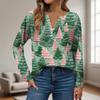Women's Fashion Casual V-Neck Button-Up Long-Sleeve T-Shirt With Christmas Print Top