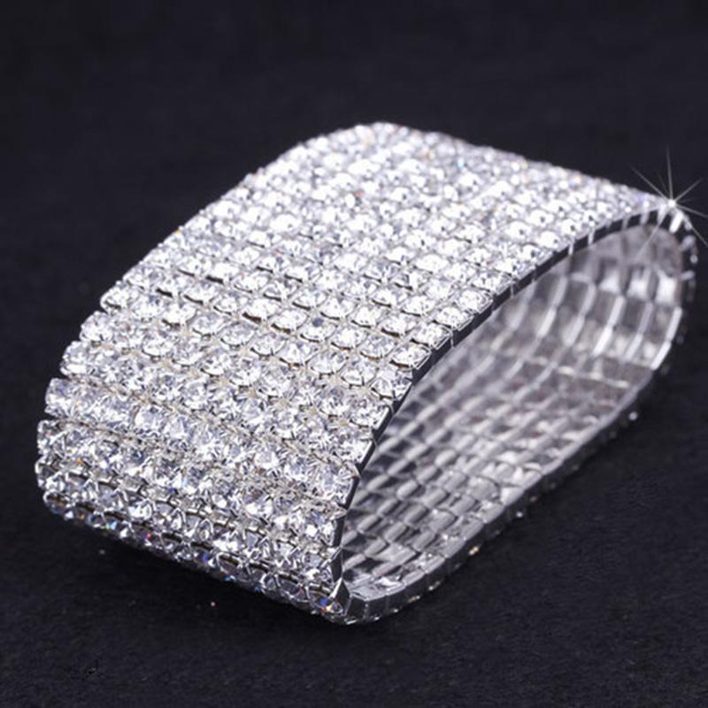 Wedding Elastic Rhinestone Stretch Bracelets,Twinkle Diamond Tennis Bangle,Band Silver Crystal Sparkling Bridal Stackable Bracelet