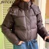 Women's New Short-Length Winter Hooded Down-Filled Cotton Coat with PU-Resistant Leather and Thickened Cotton Lining