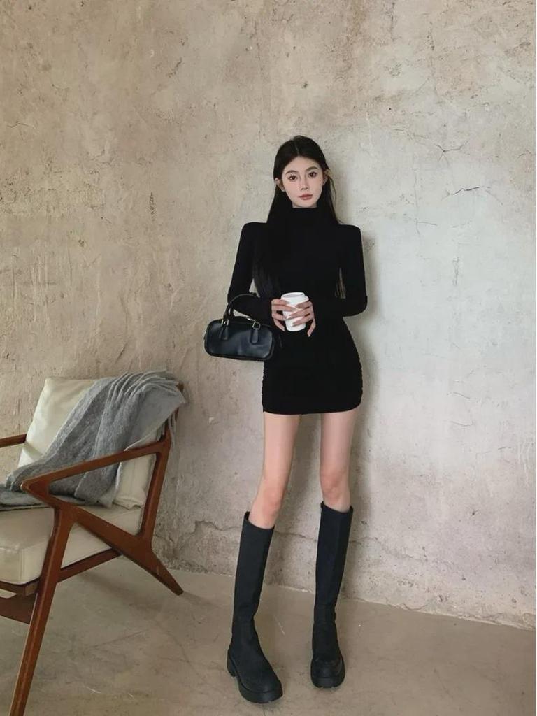 Платье-водолазка с длинными рукавами и полуворотником на осень/зиму - короткая юбка Pure Desire