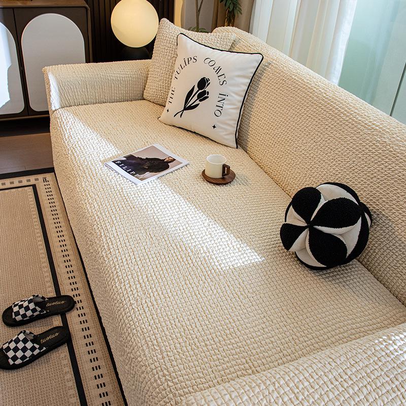 Чехол на диван из пузырчатой ткани, полная защита, кремовый стиль, устойчивый к царапинам кошек, эластичный протектор для дивана