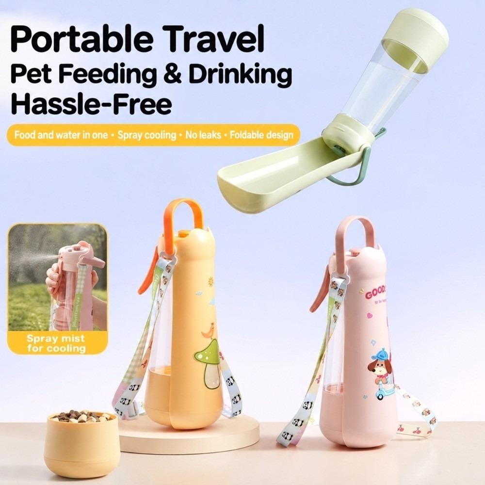 with Detachable Strap Pet Water Bottle 2-in-1 Pet Drinking Bottle Cute Pet Feeder Pets Using