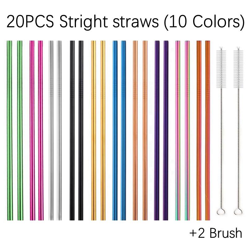 6*215mm 10 Colors Eco-friendly Reusable Metal Straws Set 304 Stainless Steel Drinking Straw Cocktail Party Favor Bar Accessory