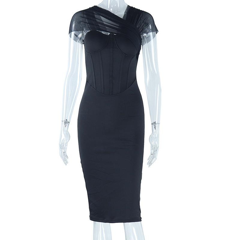 Женское модное платье-футляр, однотонное платье с запахом на груди, лоскутное платье из марли с коротким рукавом, уличное платье с запахом на бедрах