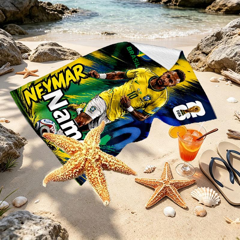 Custom Name Personalized Neymar Jr Print Beach Towel, for Trip Camping Beach Party Home Decor, Birthday Gift for Family & Friends