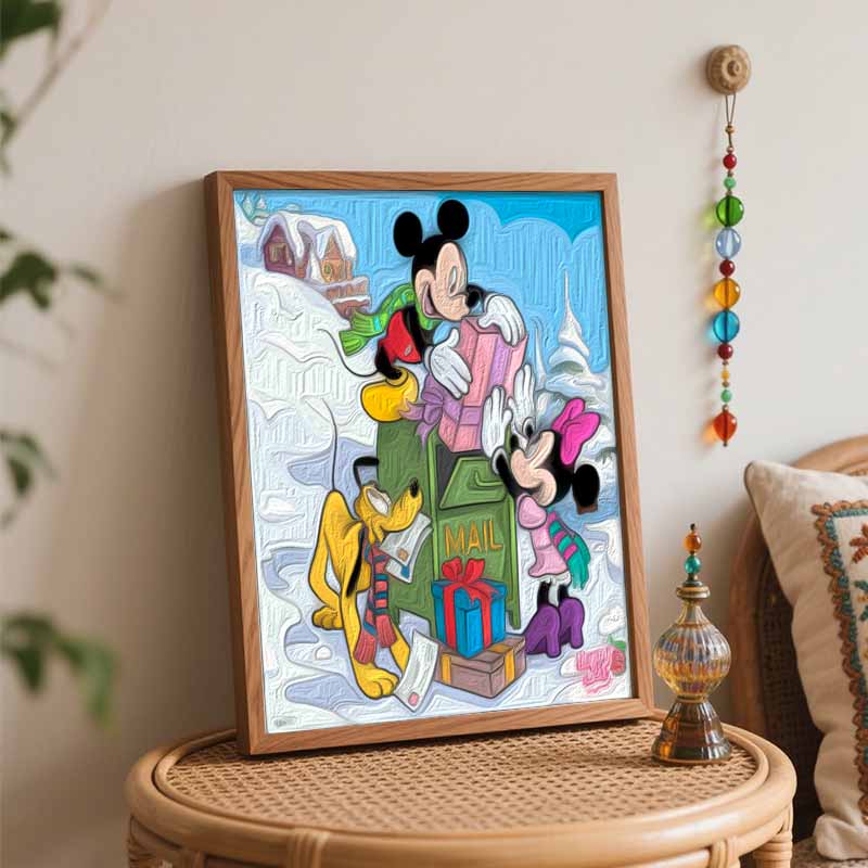 Disney Зимние Микки Минни Плуто Наборы для DIY масляной живописи Ручная роспись Декор для дома Поделки Идеи подарков Холст Настенное искусство Праздничный декор стен
