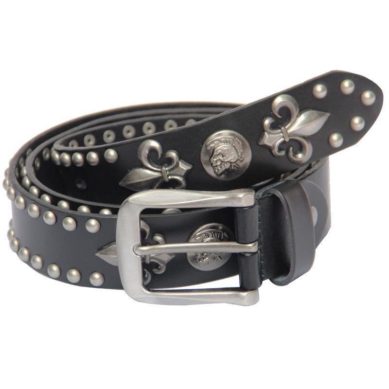 Мужской панк-стиль, ремень из натуральной коровьей кожи с заклепками-черепами