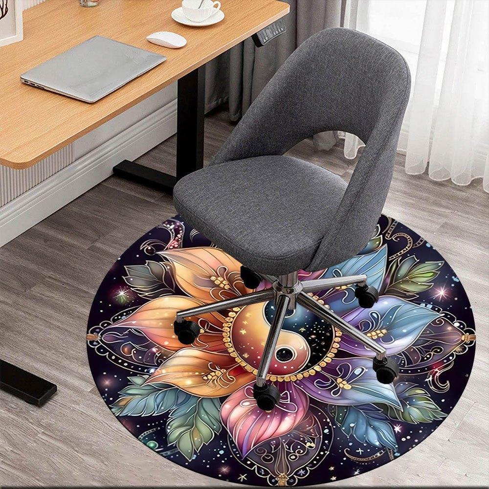 Colorful Yin Yang Flower Mandala Art PrintRound Non-Slip chair mat chair carpet for office Rugs for Office Decor Gift For Valentine's Day Mother's Day