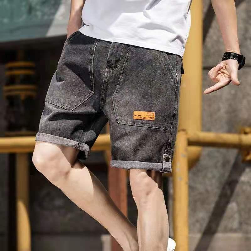 Men's Summer Slim Loose Fitting Fashion Label Denim Jogger Pants Five Point Fashion Blue Baggy Shorts Jeans