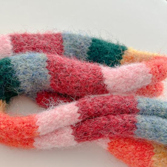 Yousheng Rainbow Striped Scarf Women Long Skinny Fuzzy Fluffy Neckerchief Knit Thin Scarf Autumn Winter Knitting Scarf Outfit Accessories