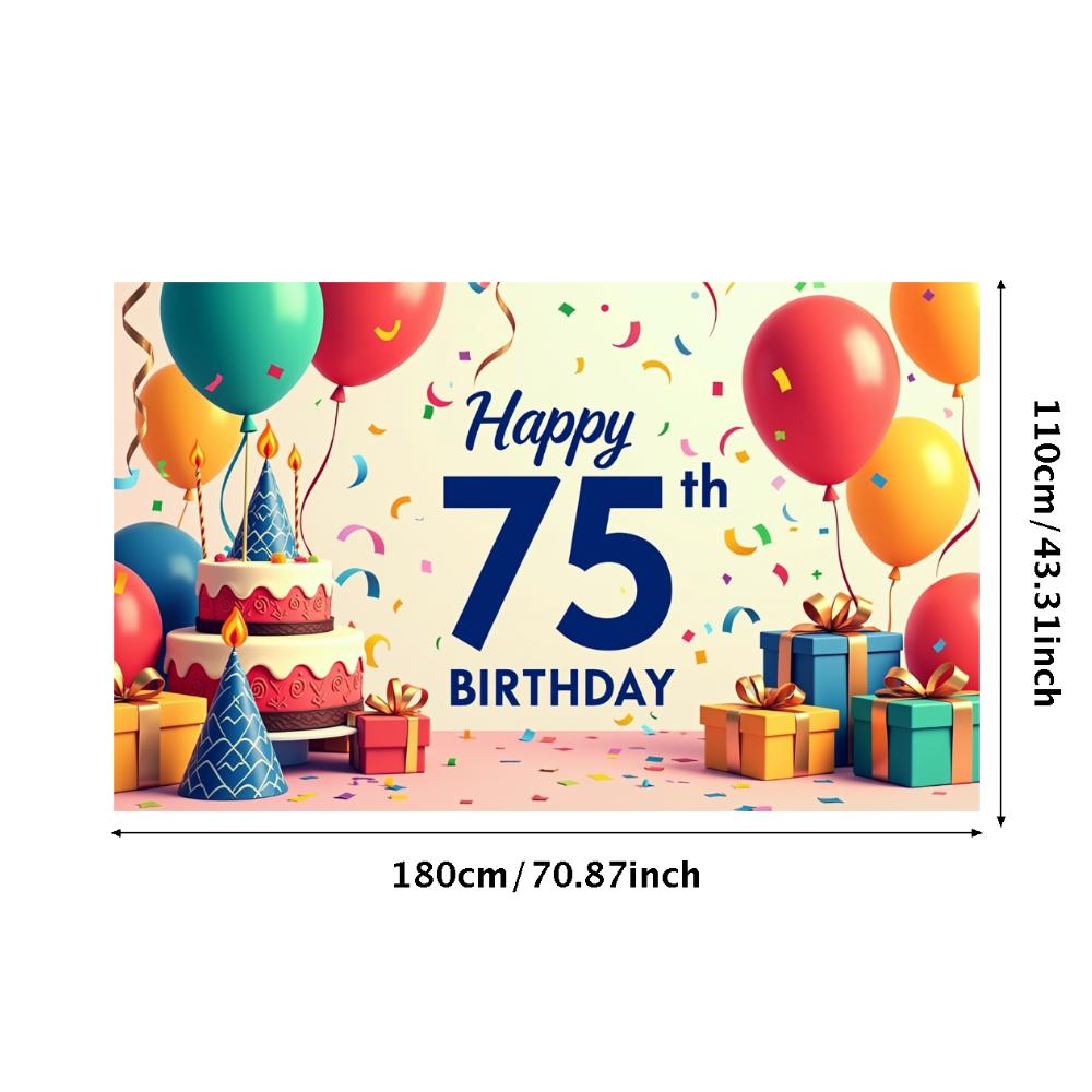 Happy Birthday 75th Banner Red Balloon Birthday Party Decoration Photography Background Props Birthday Cake Backdrop Supplies