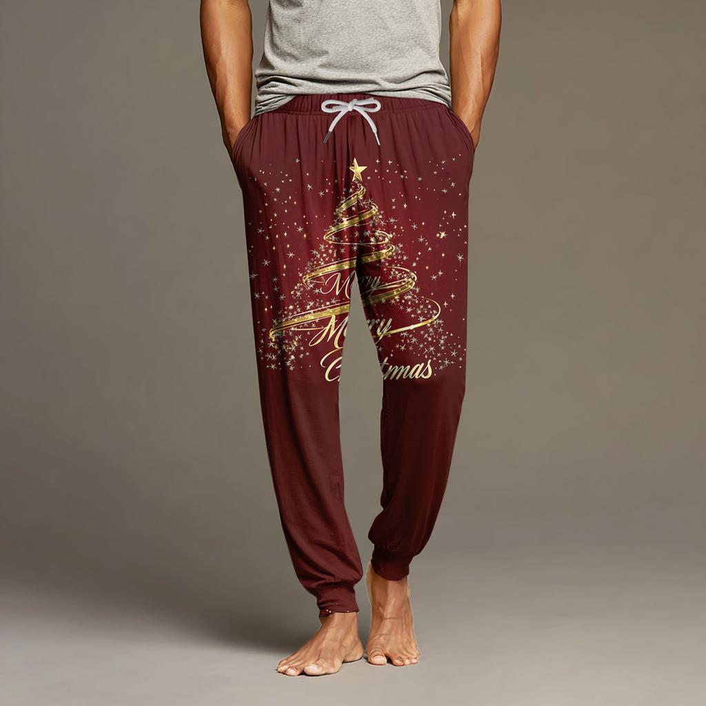 Мужские повседневные брюки с карманами на кулиске и манжетами, домашние брюки для сна