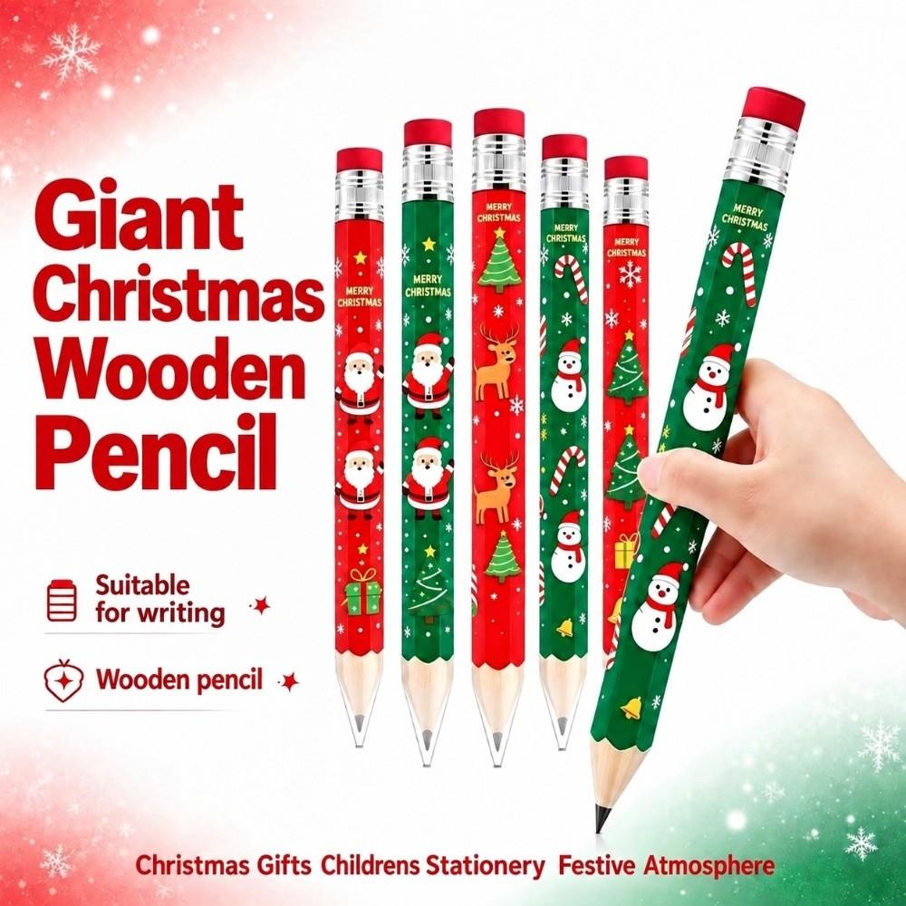 33cm Large Size Giant Pencil Christmas Pattern Oversized Wooden Pencil Novelty Decor
