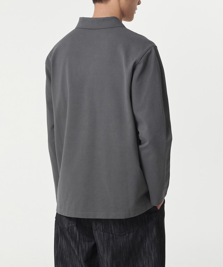MUSINSA STANDARD Slit Neck Long Sleeve Pique Polo Shirt [Gunmetal]