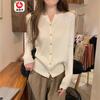 Chic Metal Single-breasted Knitted Cardigan Jacket Women's Autumn and Winter Wear White Long-sleeved Sweater