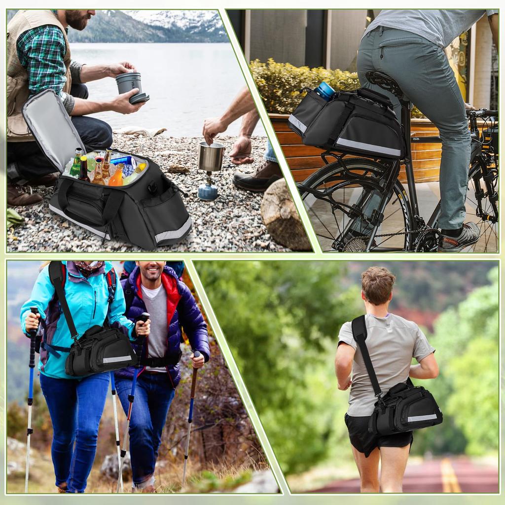 LoDrid 12L Bicycle Rear Bag, Waterproof Pannier Bag, Large Capacity, with Reflective Tape