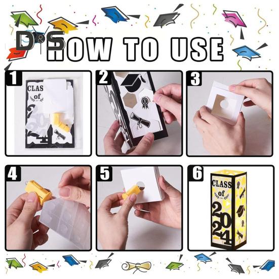 6 шт. освещенных выпускных центральных украшений для выпускного класса 2025 года, фонарики, украшения для выпускного со светодиодной подсветкой для выпускного вечера в колледже и средней школе