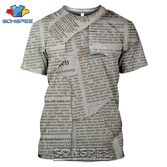 Футболки со старой газетой, мужские и женские повседневные модные футболки в стиле хип-хоп с 3D принтом, уличная одежда с короткими рукавами, винтажные топы, рубашки
