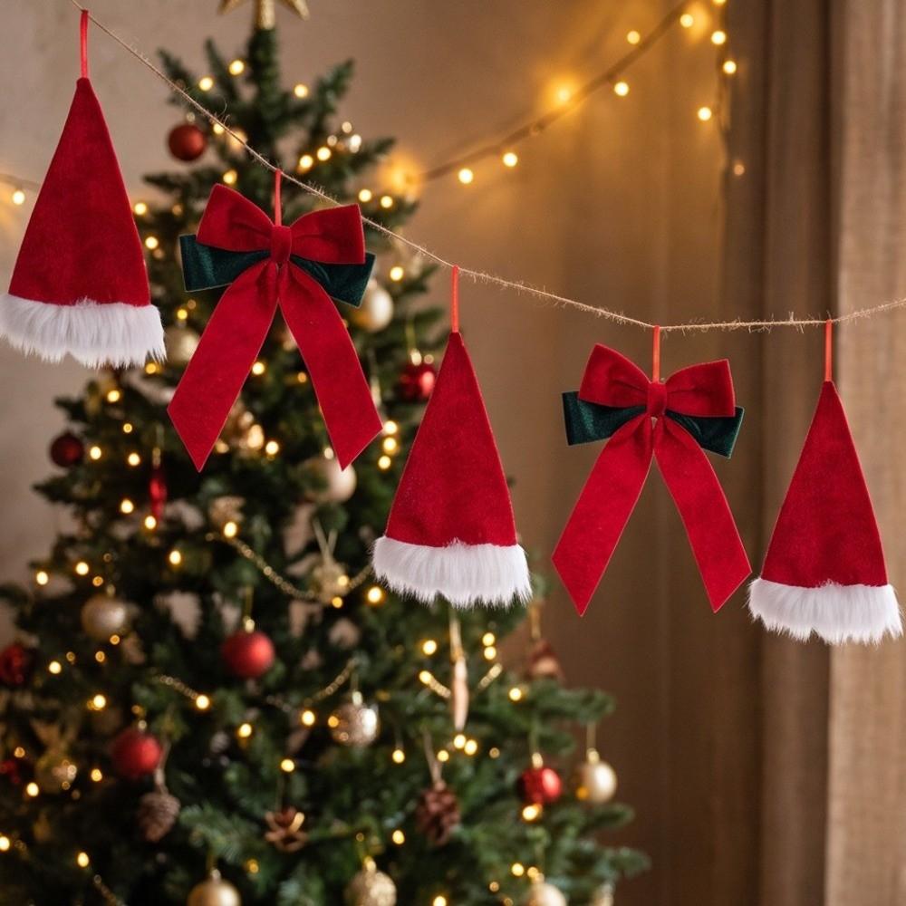 Hat and Stocking Shape Christmas Bow Bunting Creative DIY Christmas Bow Garland Party Scene