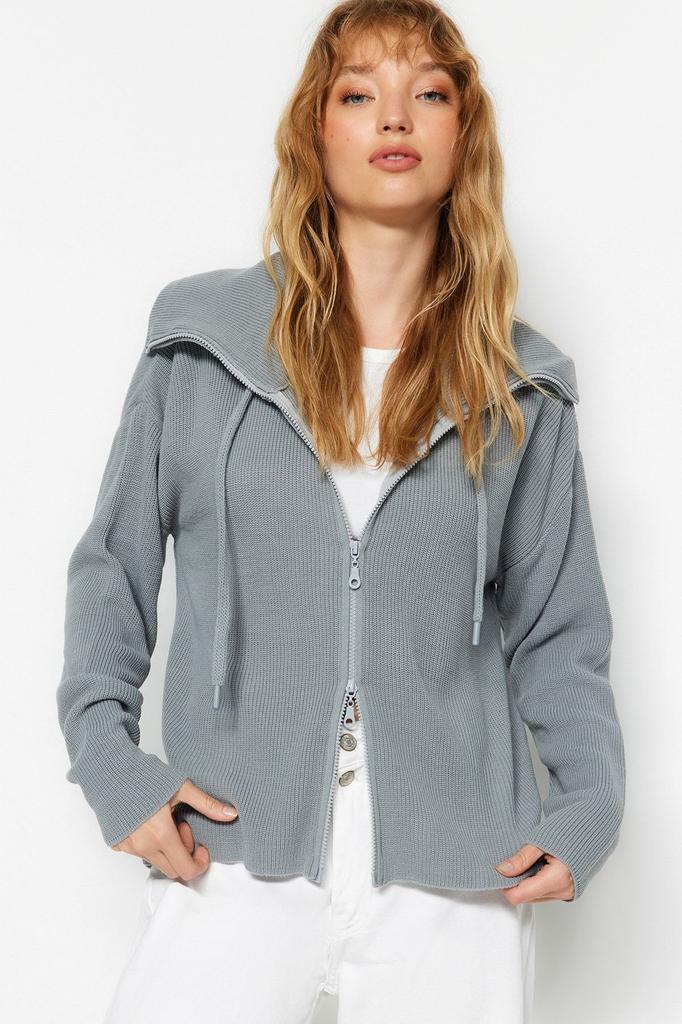 Женский модный стильный кардиган, широкий трикотажный кардиган с застежкой-молнией и деталью