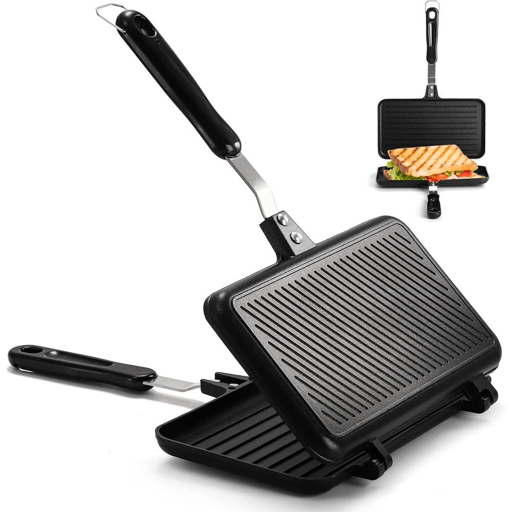 Sandwich Maker, Non-stick Grill Panini Maker Pan with Handle, Stovetop Toasted Aluminum Flip Pan