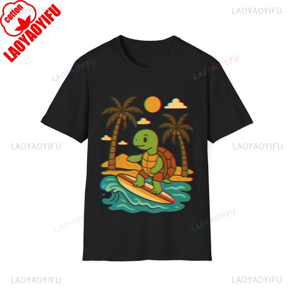 Surfing Turtle Unisex Graphic T Shirts Beach Vibes Tee Vacation Unisex Unisex Tee Summer Fashion High Quality Cotton Streetwear Tops