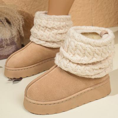 Мода Мода Вязаные гетры Снежные ботинки Женские Зимние Теплые Ботильоны из искусственного меха Женские Большого размера 37-43 Платформа Ботас Женские