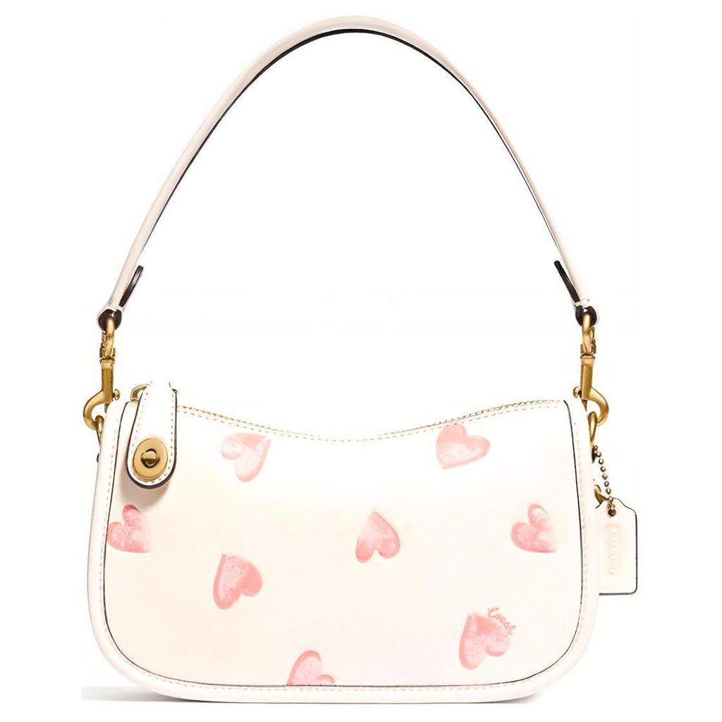 Coach Swinger 20 Versatile Sweetheart Pattern Brass Hardware Leather Tote Bag Women tote bag Pink White C3936-B4HA