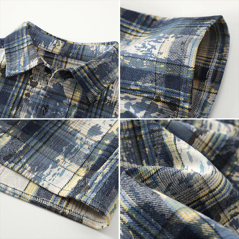 Мужская летняя рубашка с коротким рукавом в стиле тай-дай и color block - Свободный повседневный топ в гонконгском стиле