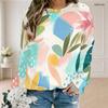 Women Plus Size Round Neck Long Sleeve Ribbed Cuffs Tie Dye Printed Sweatshirt Multicolor Pullover