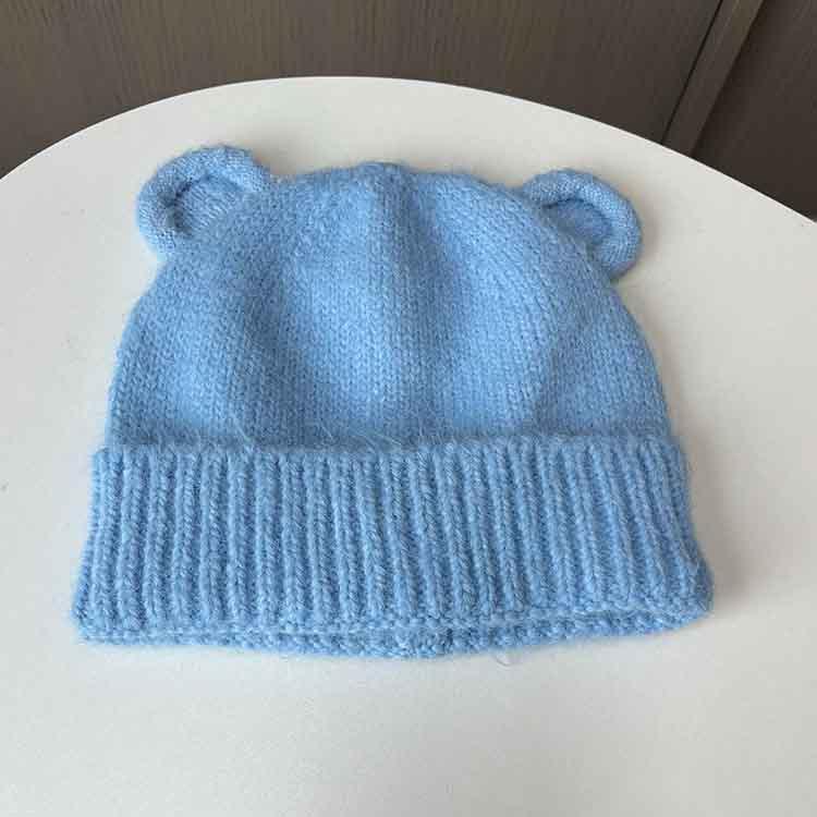 Cream Bear Sweet Cute Wind Ears Woolen Hat Ladies Autumn And Winter Pullover Knitted Warm Ear Protector Woolen Hat