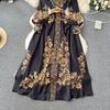 Модный подиумный красно-белый фарфоровое платье женское стойка длинный фонарик рукав синий цветочный принт рубашка халат жилет Vestidos