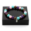 Stones and Minerals. Pink Opal + Amethyst + Turquoise + Wood 8mm Pearl Bracelet. Made In France.