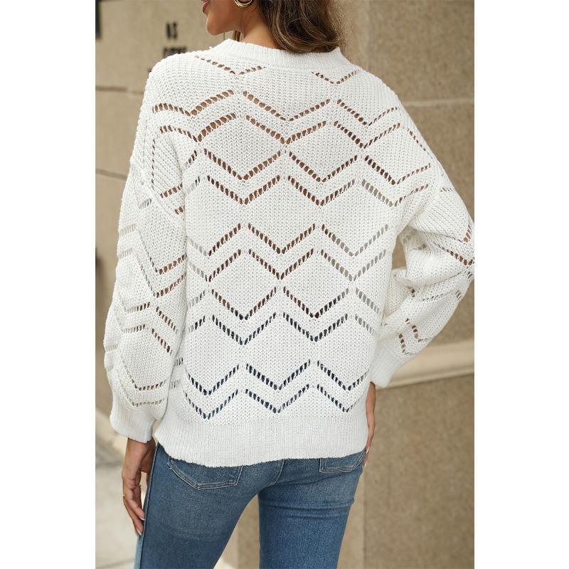 Ажурный круглый вырез с длинным рукавом вязаный свитер женский свободный свитер больших размеров