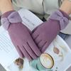 Сплошные зимние теплые перчатки, элегантные плюшевые женские перчатки с бантом и манжетами, стильные повседневные ветрозащитные перчатки