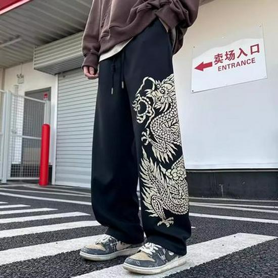 Мужские летние джинсы широкого кроя с принтом и эффектом стирки