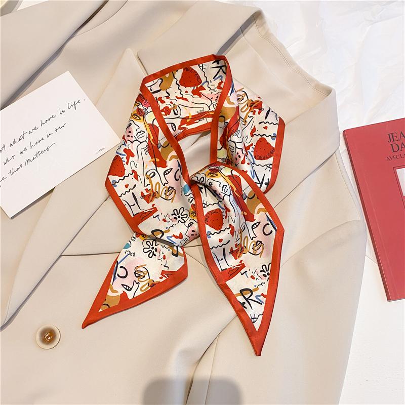 Long Hair Hand Wrist New Print Headband Scarf Women Summer Flower Silk Satin Ribbon Belt Foulard Scarves