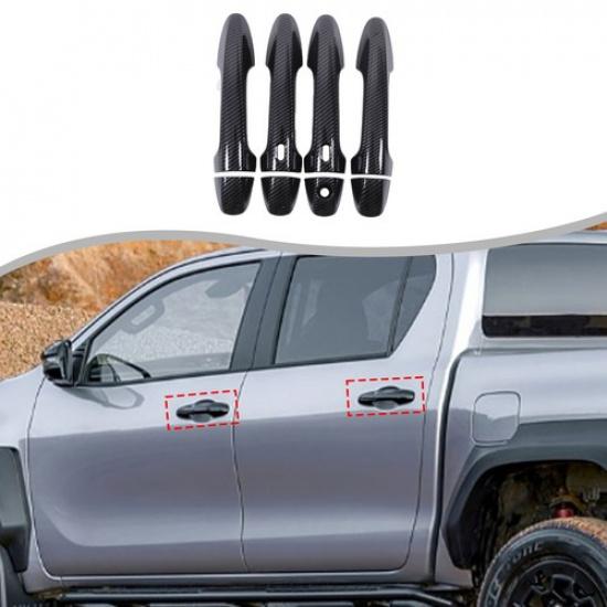 Carbon Fiber ABS Outer Door Handle Shell Cover Trim For Toyota Hilux 2015-2024