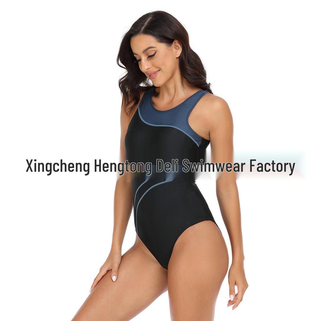 Sporty Colorblock One-Piece Triangle Bikini for Women – Professional Racing Swimsuit (European & American Style)
