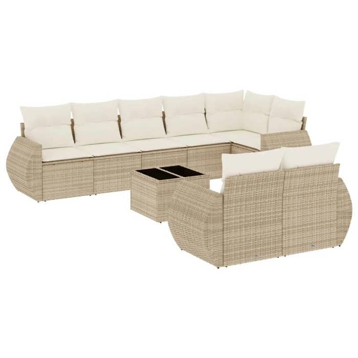 VidaXL Salon de Jardin avec Coussins 9 pcs, Canapés de Terrasse, Ensemble de Meubles de Patio, Mobilier d'Extérieur, Beige 3221627
