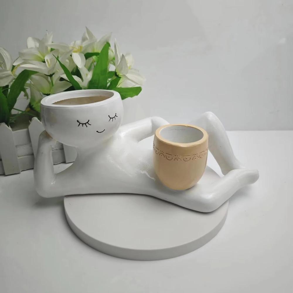 С дренажным отверстием Ленивый маленький персонаж Цветочный горшок Смола Горшок для суккулентов Декор для сада