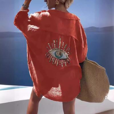 Женская рубашка с длинными рукавами и лацканами из хлопка и льна, повседневная модная рубашка на весну и лето