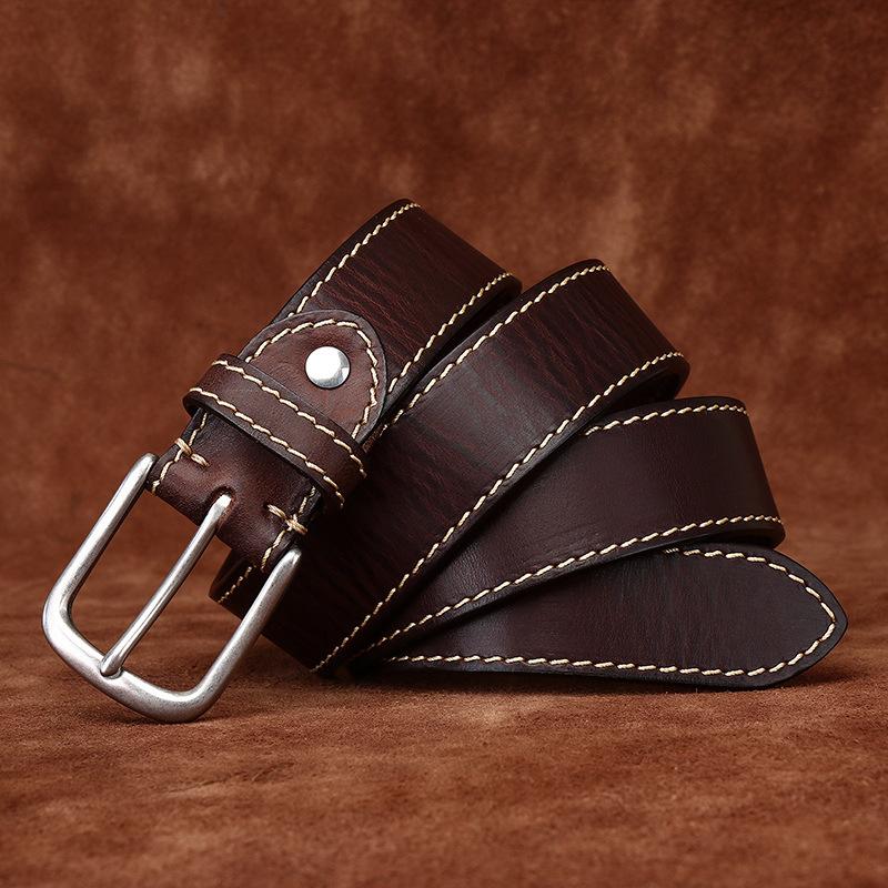 Мужской ремень в стиле ретро, первый слой из воловьей кожи, модный универсальный повседневный джинсовый ремень, мужской ремень