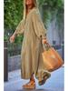 2025 Summer Women's V-neck Cotton Linen Dress: Casual European & American Vacation Style