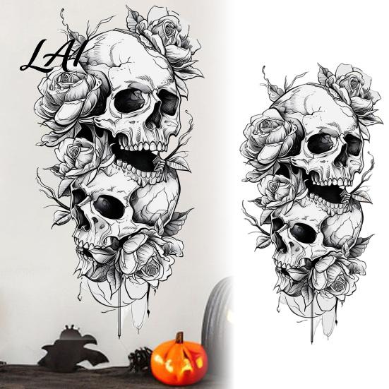 Versatile Skeleton Pattern Decals Halloween Double Skull Rose Wall Sticker PVC Waterproof Decals Peel And Dark Literary Gothic Home Decor Stick Art