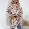Women's Casual Poncho Faux Fur Shawl Wrap Cape with Faux Fur Trim Winter Sleeveless Cloak Coat Warm Pullover Luxury Knitted Sweater Poncho for Women