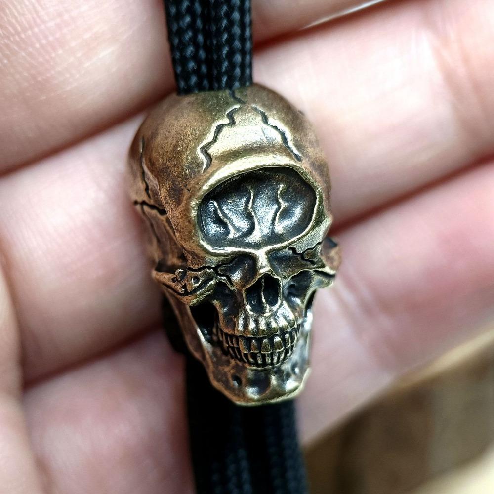 One Eyed Skull Head Brass Knife Beads EDC DIY Paracord Woven Bracelets Lanyard Key Chain Pendants Accessories Outdoor Tool Hangings Charms