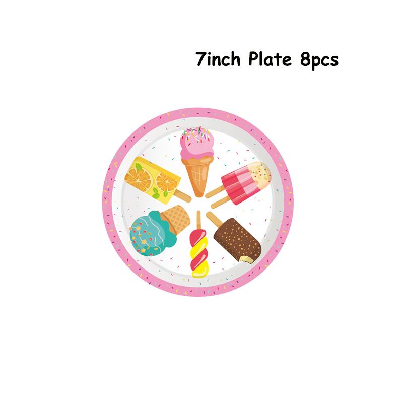 Мороженое День рождения Украшения Детские игрушки Baby Shower Одноразовая посуда Бумажные тарелки Стаканы Воздушные шары Флаги Товары для вечеринок