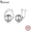 BAMOER 925 Sterling Silver Quality Shell Pearl Ear Buckles Elegant Hoop Earrings for Women Engagement Wedding Fine Jewelry Gift