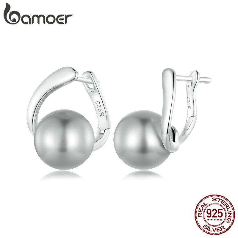BAMOER, стерлинговое серебро 925 пробы, качество, жемчуг, пряжки для ушей, элегантные серьги-кольца для женщин, помолвочные, свадебные, ювелирные украшения, подарок